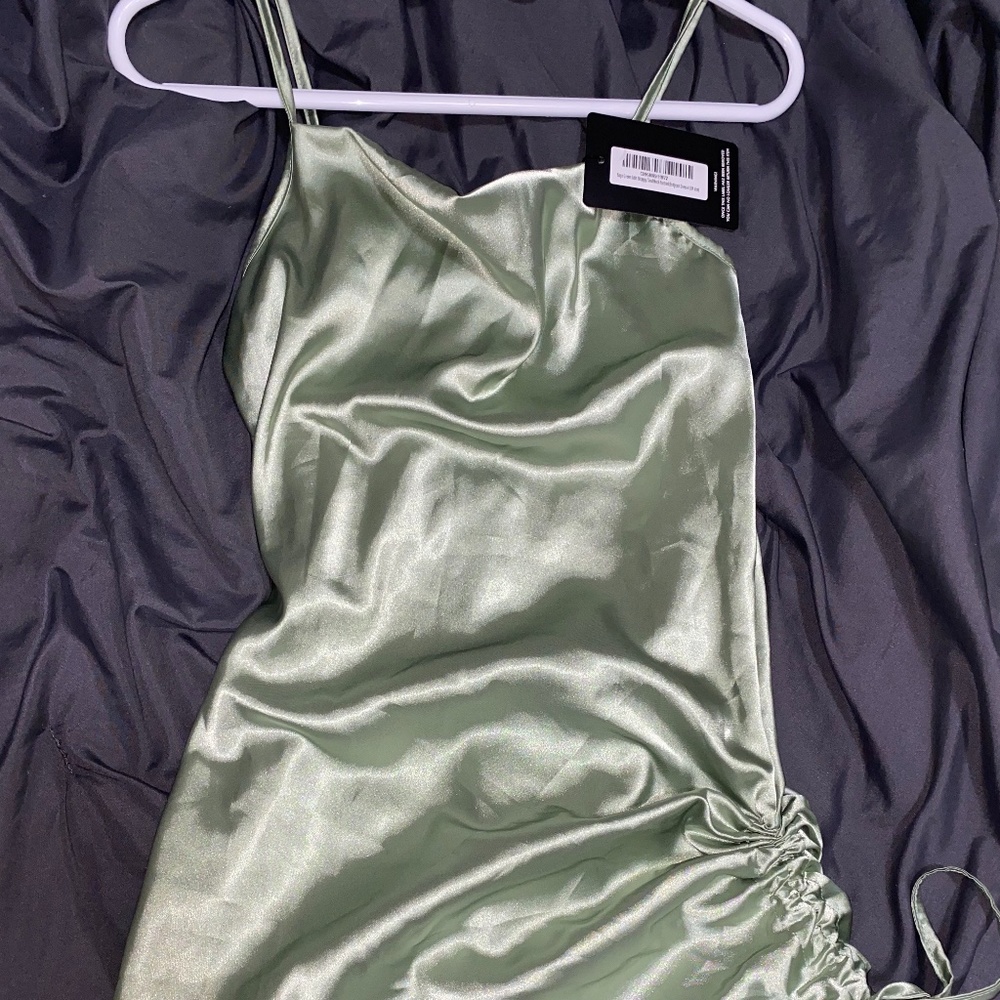 Sage Green Satin Strappy Cowl Neck Ruched